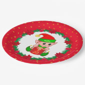 Kerstelf, dennenkruid, poinsettias en sterren papieren bordje (Gekanteld)