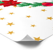 Kerstelf, dennenkruid, poinsettias en sterren poster (Hoek)