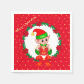 Kerstelf, dennenkruid, poinsettias en sterren servet (Voorkant)