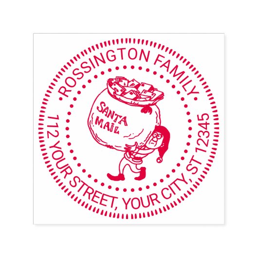 Kerstelf draagt kerstman post naam adres  zelfinktende stempel (Design)