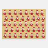 Kerstelf en bellen op gouden witte strepen inpakpapier vel (Voorkant 2)