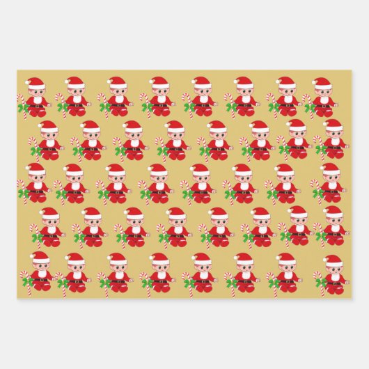 Kerstelf en bellen op gouden witte strepen inpakpapier vel (Voorkant 2)