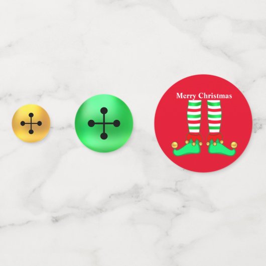 Kerstelf en gouden, groene en rode jingle bells confetti (Voorkanten)