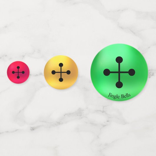 Kerstelf en gouden, groene en rode jingle bells confetti (Achterkanten)