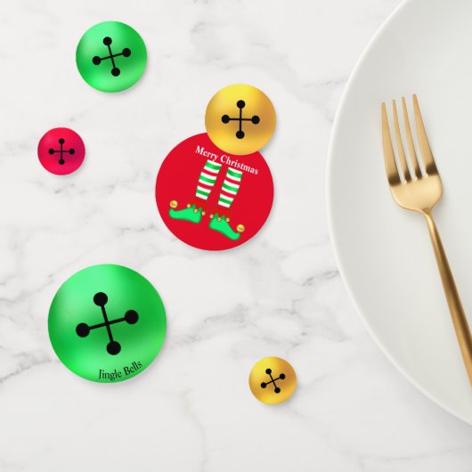 Kerstelf en gouden, groene en rode jingle bells confetti (Groep)