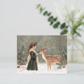 Kerstelf en hert winter briefkaart (Staand voorkant)