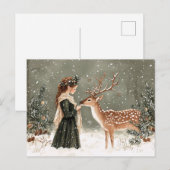 Kerstelf en hert winter briefkaart (Voorkant / Achterkant)