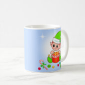 Kerstelf en kerstballen op lichtblauw koffiemok (Voorkant rechts)