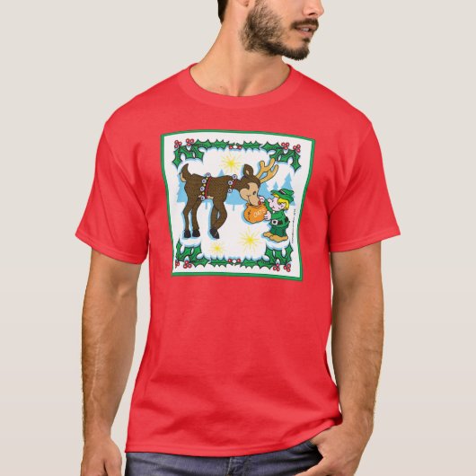 Kerstelf en rendier t-shirt (Voorkant)