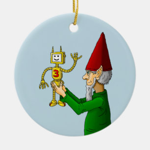 Kerstelf en Robot Keramisch Ornament