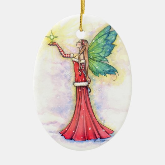 Kerstelf en Ster Keramisch Ornament (Voorkant)