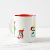 Kerstelf, fee & sterren tweekleurige koffiemok (Voorkant links)
