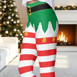 Kerstelf Groen en Rode Streep Vakantie Leggings