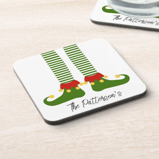Kerstelf Holiday Booties NAAM feestelijk plezier Bier Onderzetter (Linkerzijde)