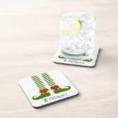 Kerstelf Holiday Booties NAAM feestelijk plezier Bier Onderzetter (Rechterzijde)