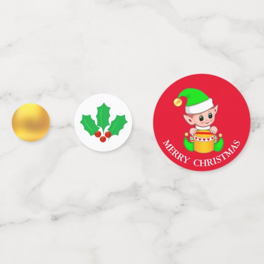 Kerstelf, Holly Berry & Gold Table Confetti (Voorkanten)