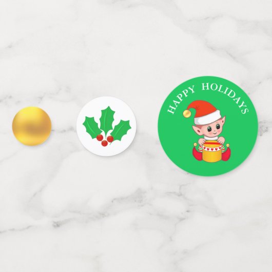 Kerstelf, Holly Berry & Gold Table Confetti (Achterkanten)