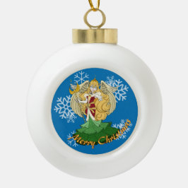Kerstelf keramische bal ornament