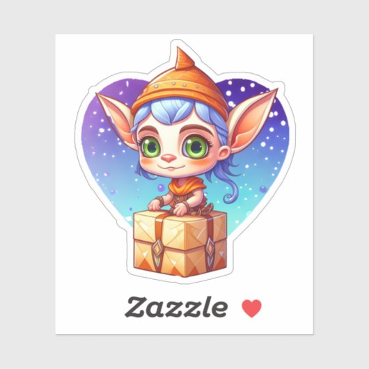 Kerstelf met besneeuwde achtergrond sticker (Vel)