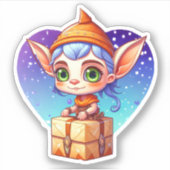 Kerstelf met besneeuwde achtergrond sticker (Voorkant)