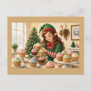 Kerstelf met bevroren cupcakes wenskaart briefkaart