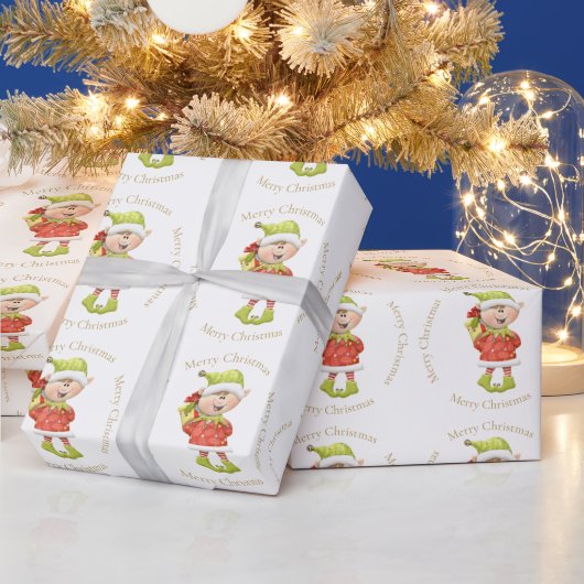 Kerstelf met cadeau cadeaupapier (Feestdagen)