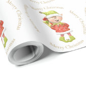 Kerstelf met cadeau cadeaupapier (Rol Hoek)