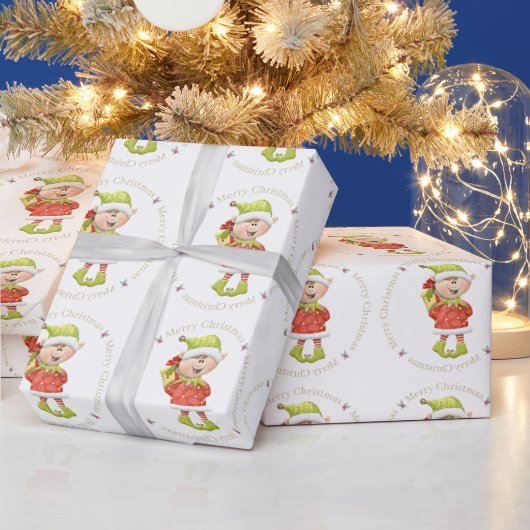 Kerstelf met cadeau cadeaupapier (Feestdagen)