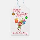 Kerstelf met cadeaus vrolijk kerstfeest cadeaulabel (Voorkant)