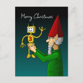 Kerstelf met de zwaaiende robot briefkaart