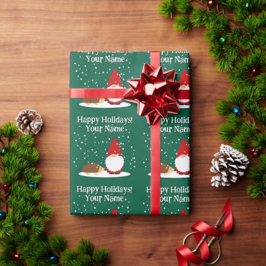 Kerstelf met egel cartoon Kerstmis Cadeaupapier (Feestdagen Geschenken)