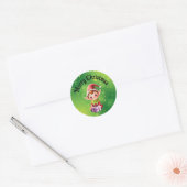 Kerstelf met groene achtergrond ronde stickers (Envelop)