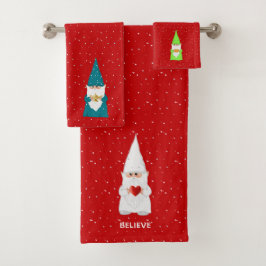 Kerstelf met Hart op Rood Bad Handdoek