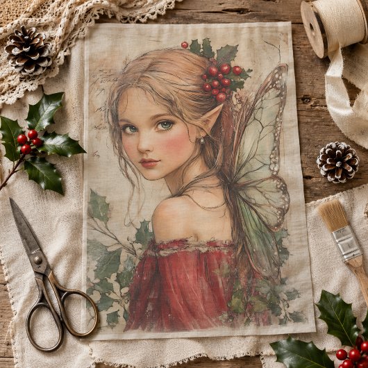 Kerstelf met Hulst & Rode Bessen Decoupage Tissuepapier