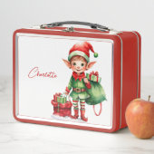 Kerstelf met zak vol cadeaus met eigen naam (In situ)