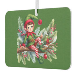 Kerstelf op een dennentak luchtverfrisser