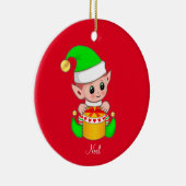 Kerstelf op rood keramisch ornament (Rechts)