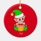 Kerstelf op rood keramisch ornament (Achterkant)