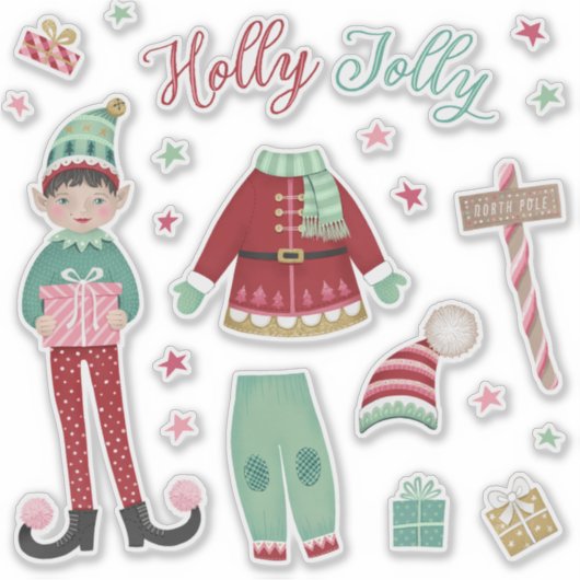 Kerstelf Papieren Pop Sticker Vel (Voorkant)