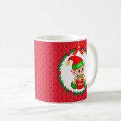 Kerstelf, pijnbomen, rode ballen en harten koffiemok (Voorkant rechts)