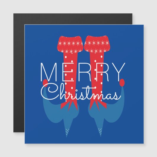 KerstElf Red Blue Script Snowflake Magnet (Voorkant / Achterkant)