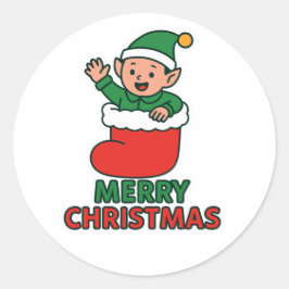 Kerstelf Ronde Sticker