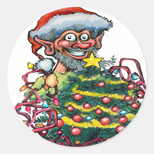 KerstElf Ronde Sticker (Voorkant)