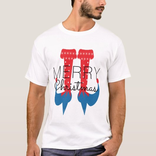Kerstelf Rood Blauw Schrift Sneeuwvlok Bijpassend T-shirt (Voorkant)