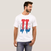 Kerstelf Rood Blauw Schrift Sneeuwvlok Bijpassend T-shirt (Voorkant volledig)