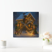 Kerstelf Scene – Prettig Kerstfeest! Vierkante Klok (Huis)