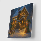 Kerstelf Scene – Prettig Kerstfeest! Vierkante Klok (Hoek)