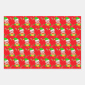 Kerstelf, snoepsuikerriet, confetti on green & red inpakpapier vel (Voorkant 2)