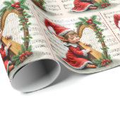 Kerstelf speelt op een harp cadeaupapier (Rol Hoek)