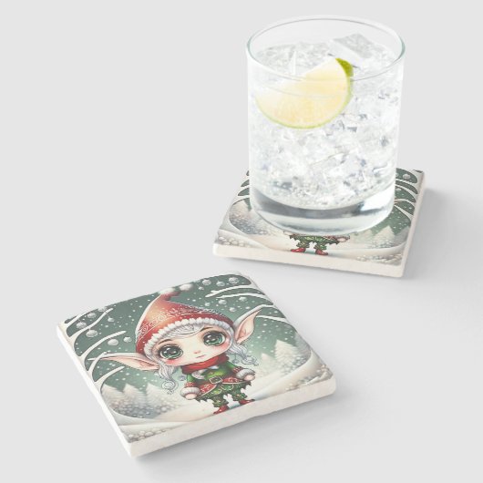 KerstElf Stenen Onderzetter (Zijkant)